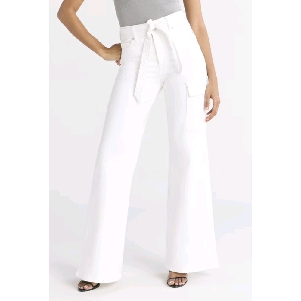 Sofia Vergara White Margot Jeans Wide Leg High Rise Cargo Belted Sz 8